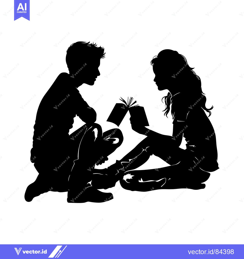 Premium Vector dari Silhouette of a Couple Sharing a Book