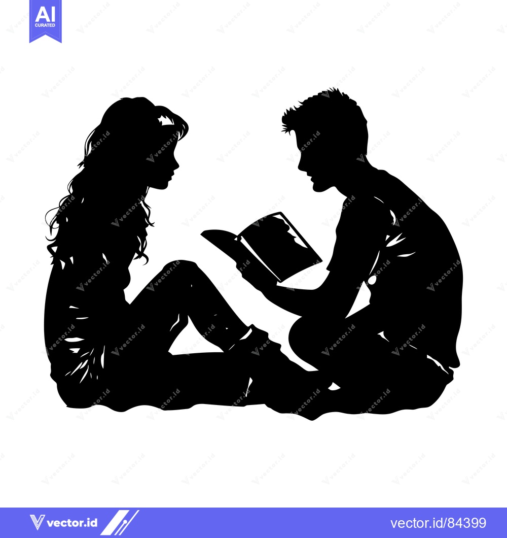 Premium Vector dari Silhouette of a Couple Reading a Book Together