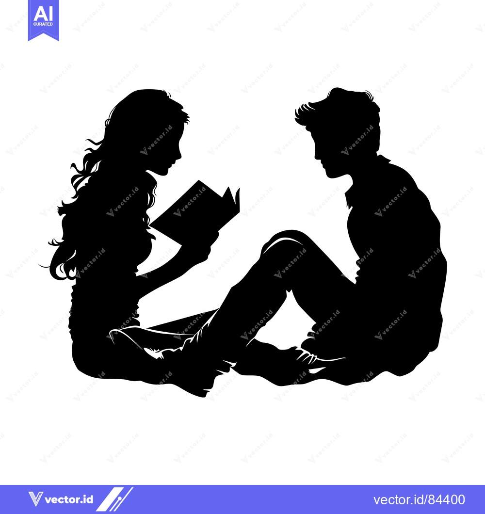Premium Vector of Silhouette of a Young Couple Sharing a Book