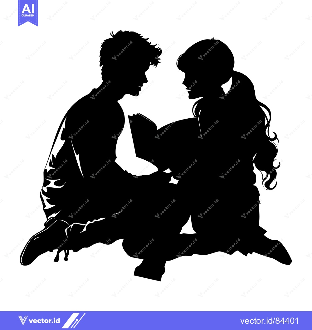 Premium Vector of Silhouettes of a man and woman reading a book together