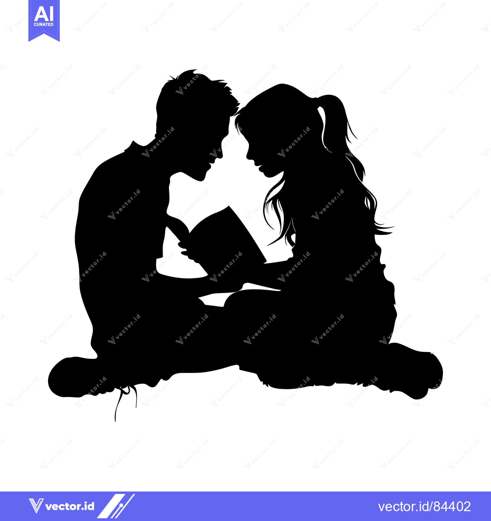Premium Vector dari Silhouette of a Boy and Girl Sharing a Book
