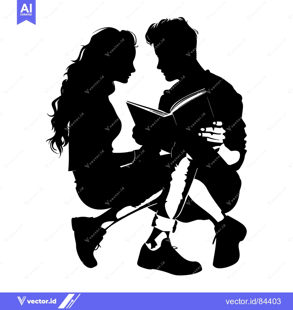 Premium Vector of Silhouette of a Couple Sharing a Book