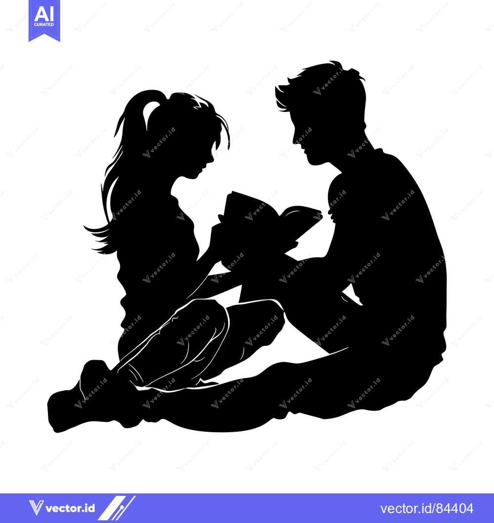 Premium Vector dari Silhouette of a Couple Sitting Together Reading a Book