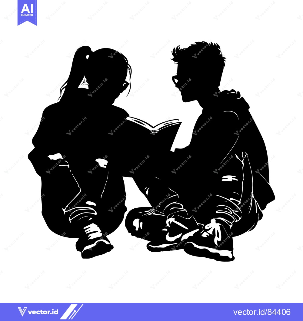 Premium Vector of Silhouette of a Young Couple Reading a Book Together