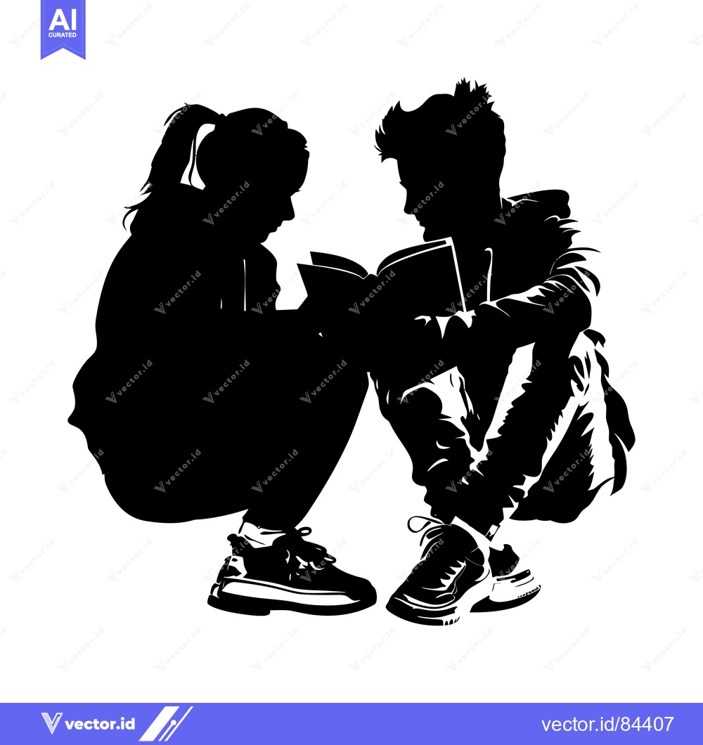 Premium Vector dari Silhouette of a Couple Reading a Book Together