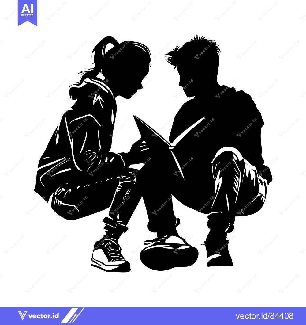 Premium Vector dari Silhouette of a Young Couple Sharing a Book