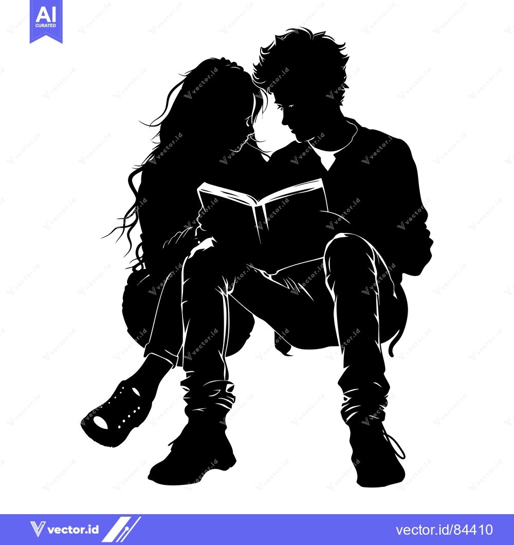 Premium Vector of Silhouette of a couple reading a book together