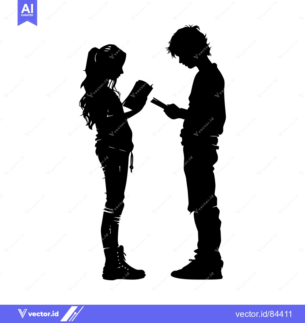 Premium Vector dari Silhouette of a Young Couple Reading Books Together