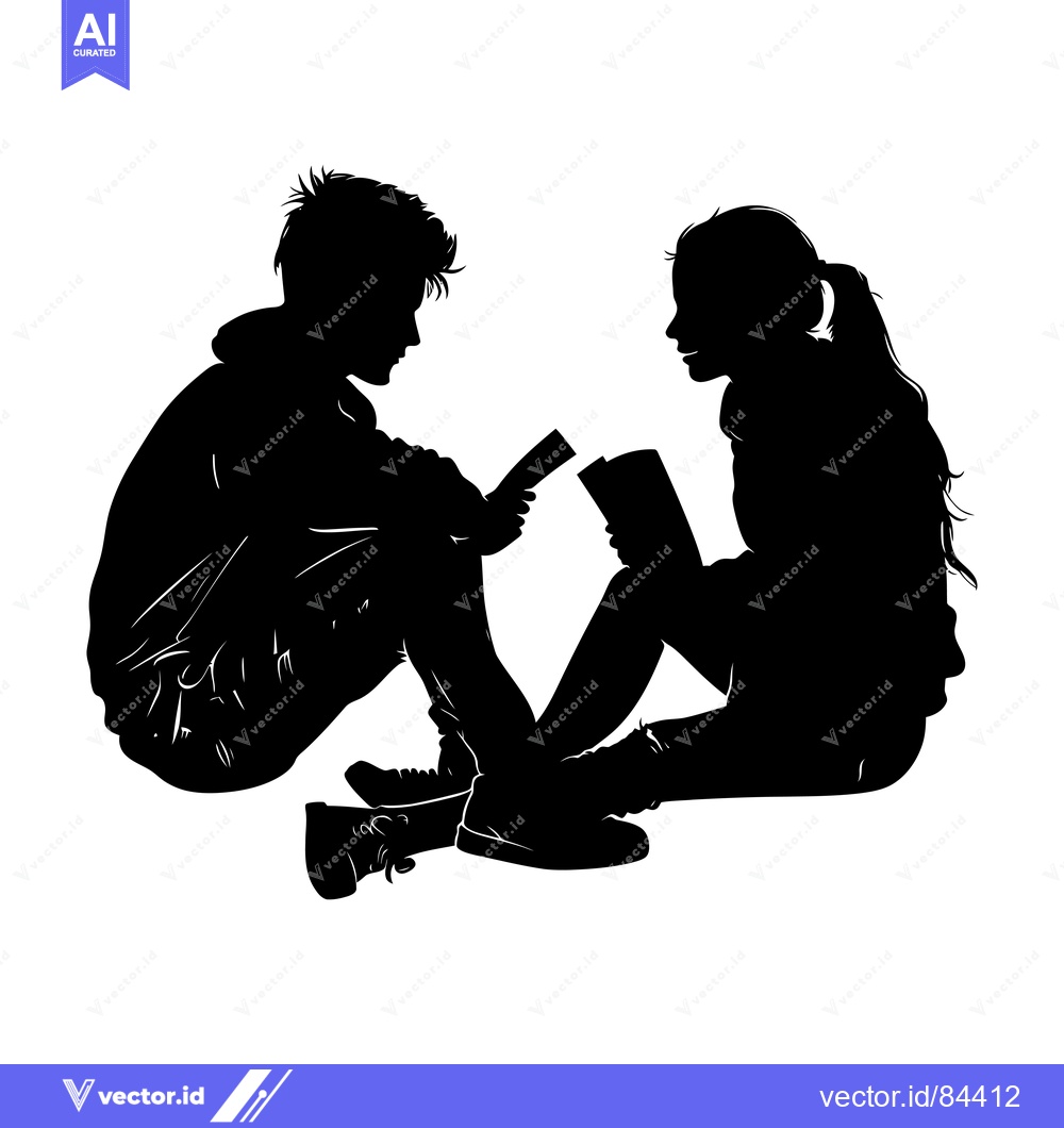 Premium Vector of Silhouette of a Young Couple Sitting and Talking