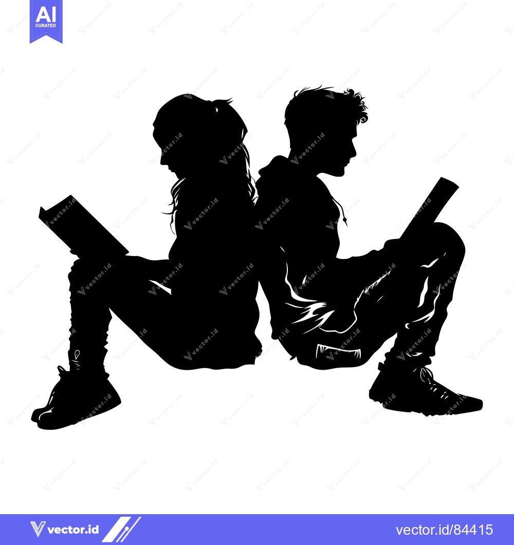 Premium Vector of Silhouette of two people reading books, back to back
