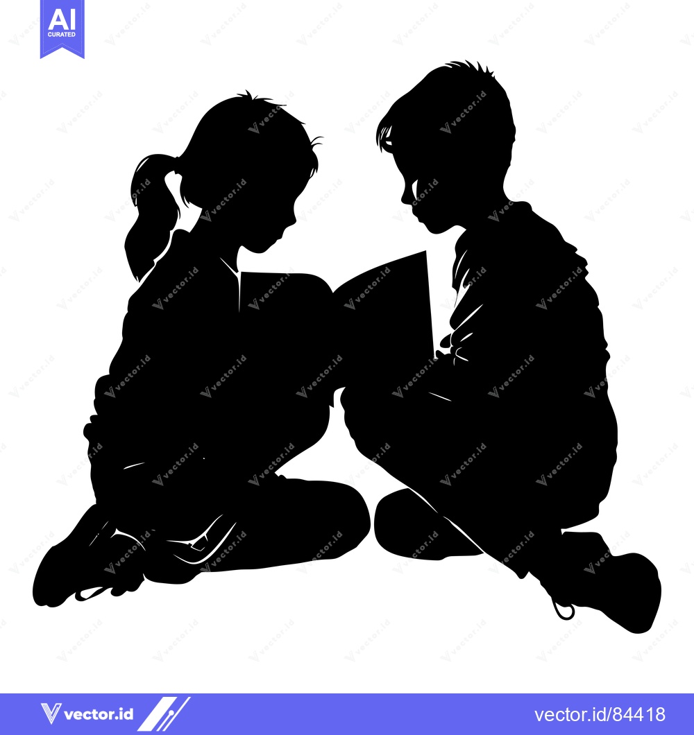 Premium Vector of Silhouette of a Boy and Girl Reading a Book Together