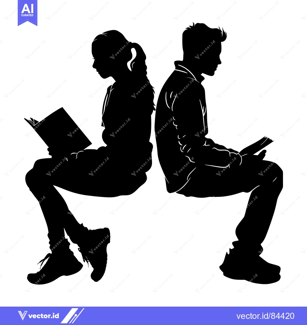 Premium Vector of Silhouettes of a Man and Woman Sitting Back-to-Back Reading Books