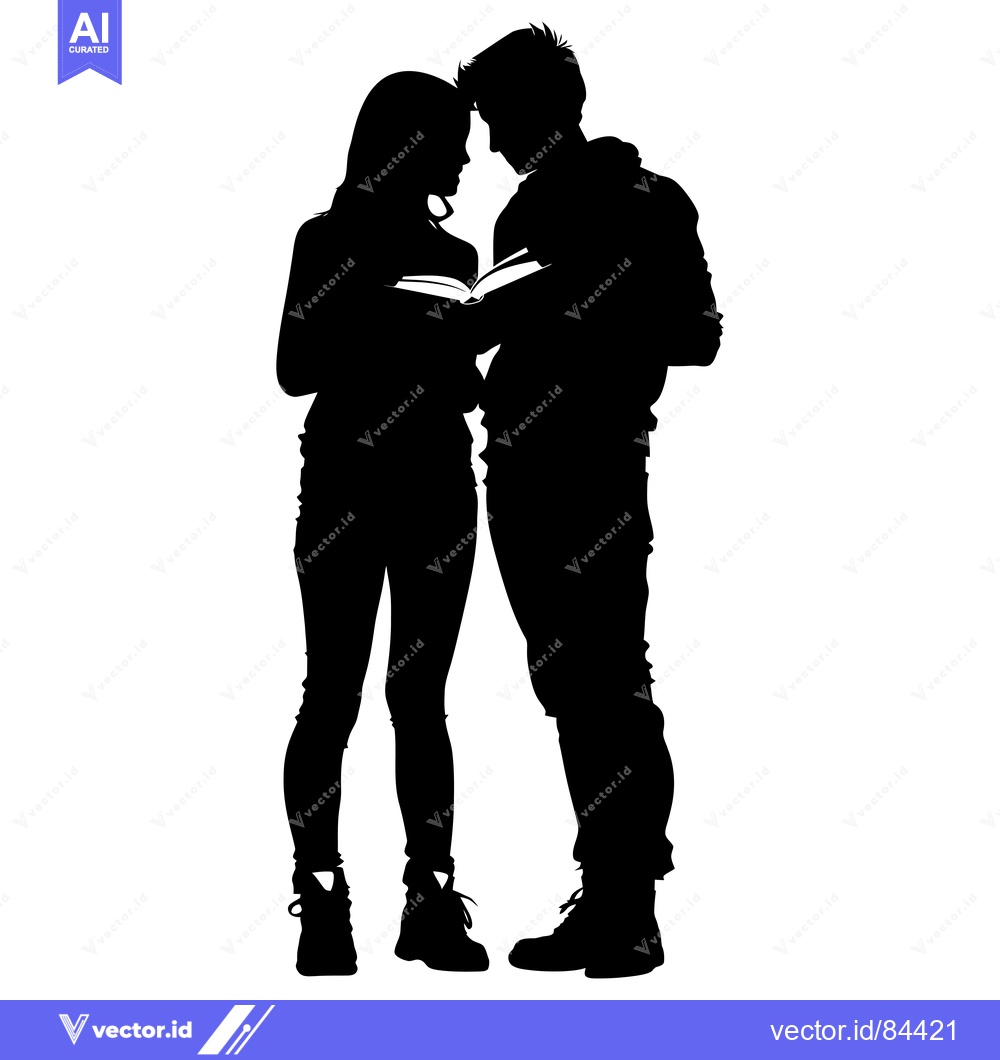Premium Vector dari Silhouette of a Couple Reading a Book Together