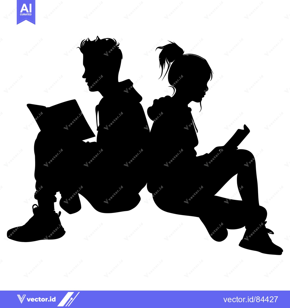 Premium Vector dari Silhouette of a boy and girl sitting and reading