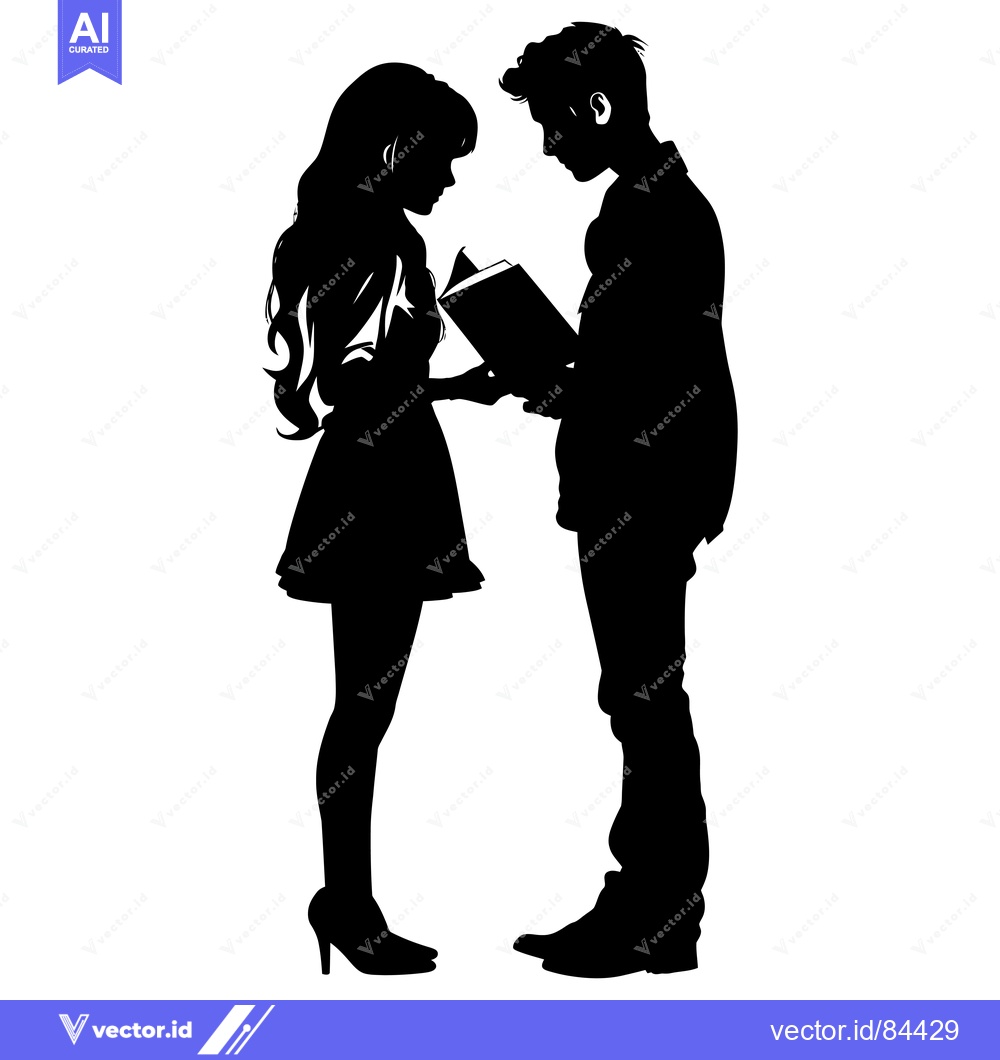 Premium Vector of Silhouette of a Couple Sharing a Book
