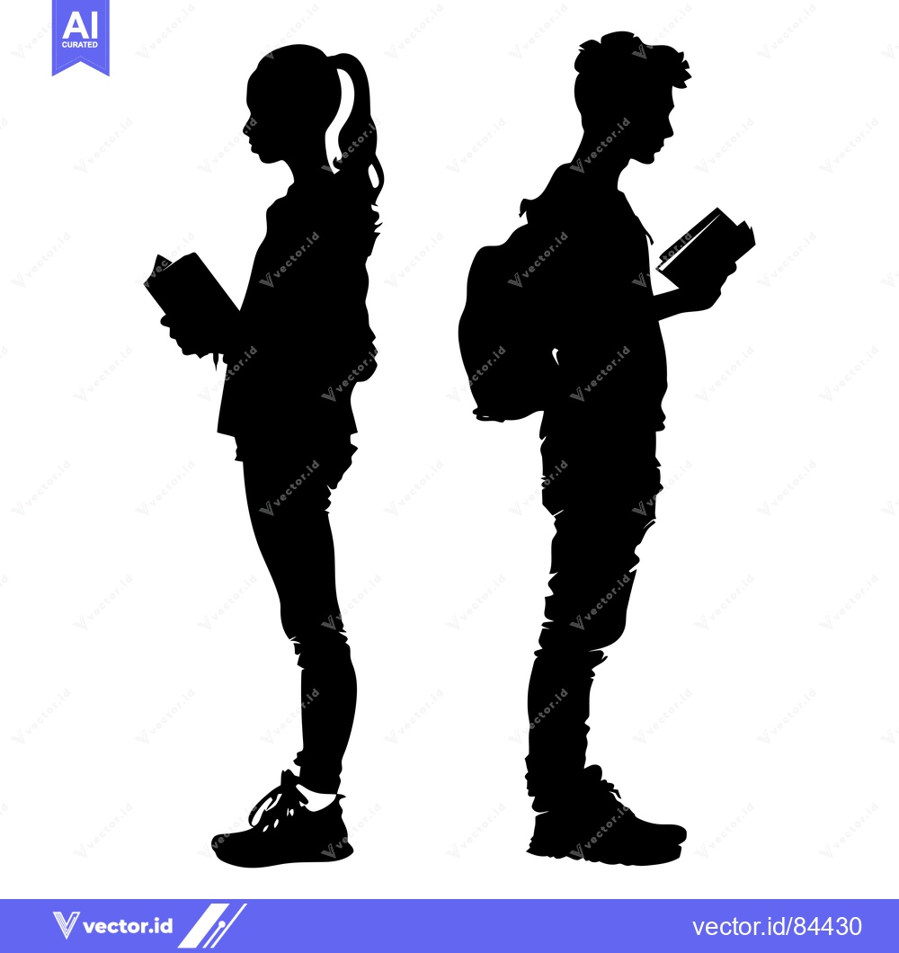Premium Vector of Silhouette of a Young Man and Woman Reading Books