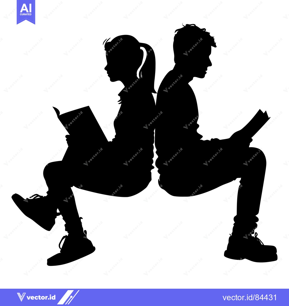 Premium Vector of Silhouette of a young couple sitting back-to-back and reading books