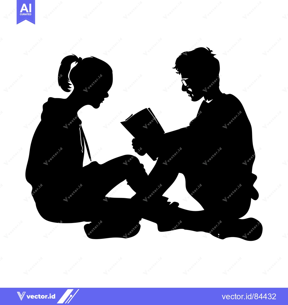 Premium Vector dari Silhouette of a young couple reading a book together