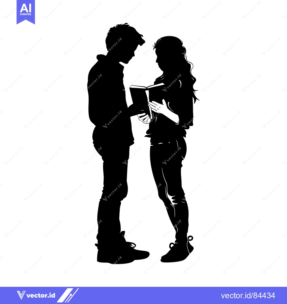 Premium Vector dari Silhouettes of a Man and Woman Sharing a Book