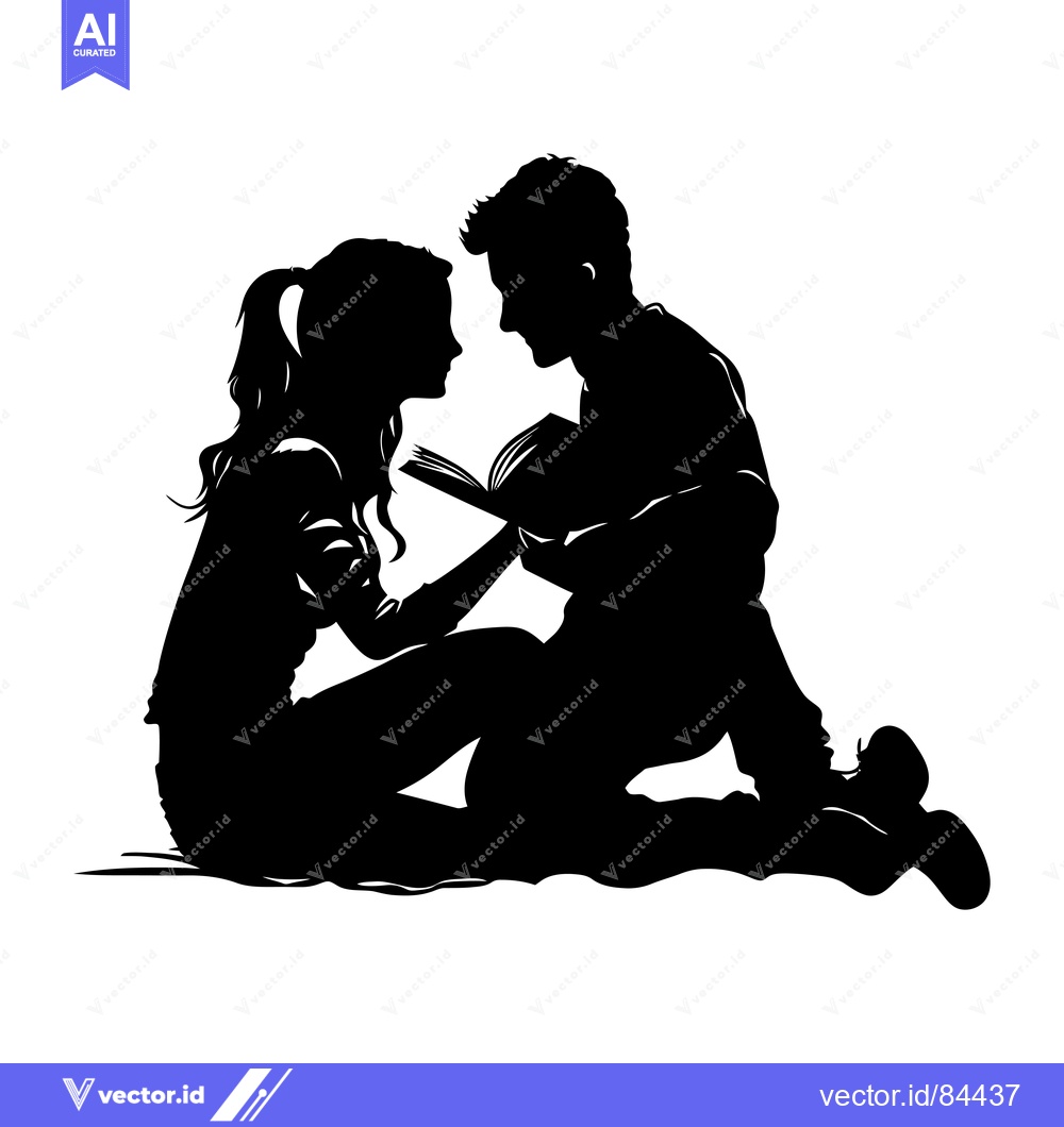 Premium Vector dari Silhouette of a Couple Sitting Together Reading a Book