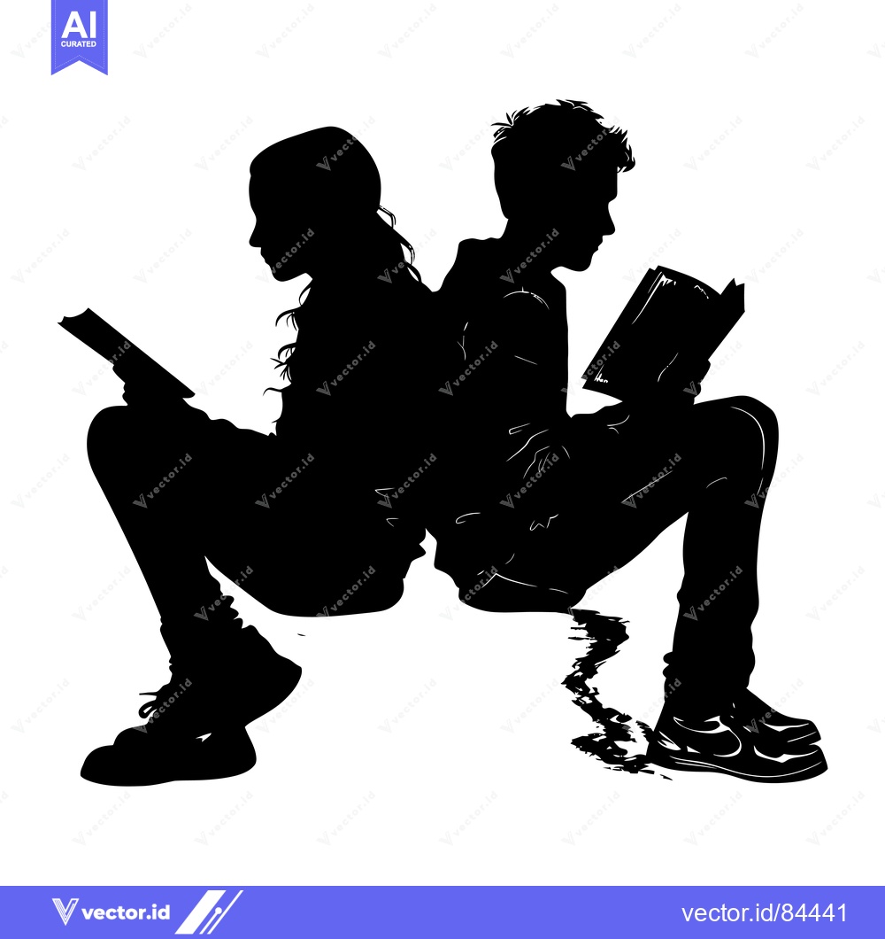 Premium Vector dari Silhouettes of Two People Reading Back-to-Back