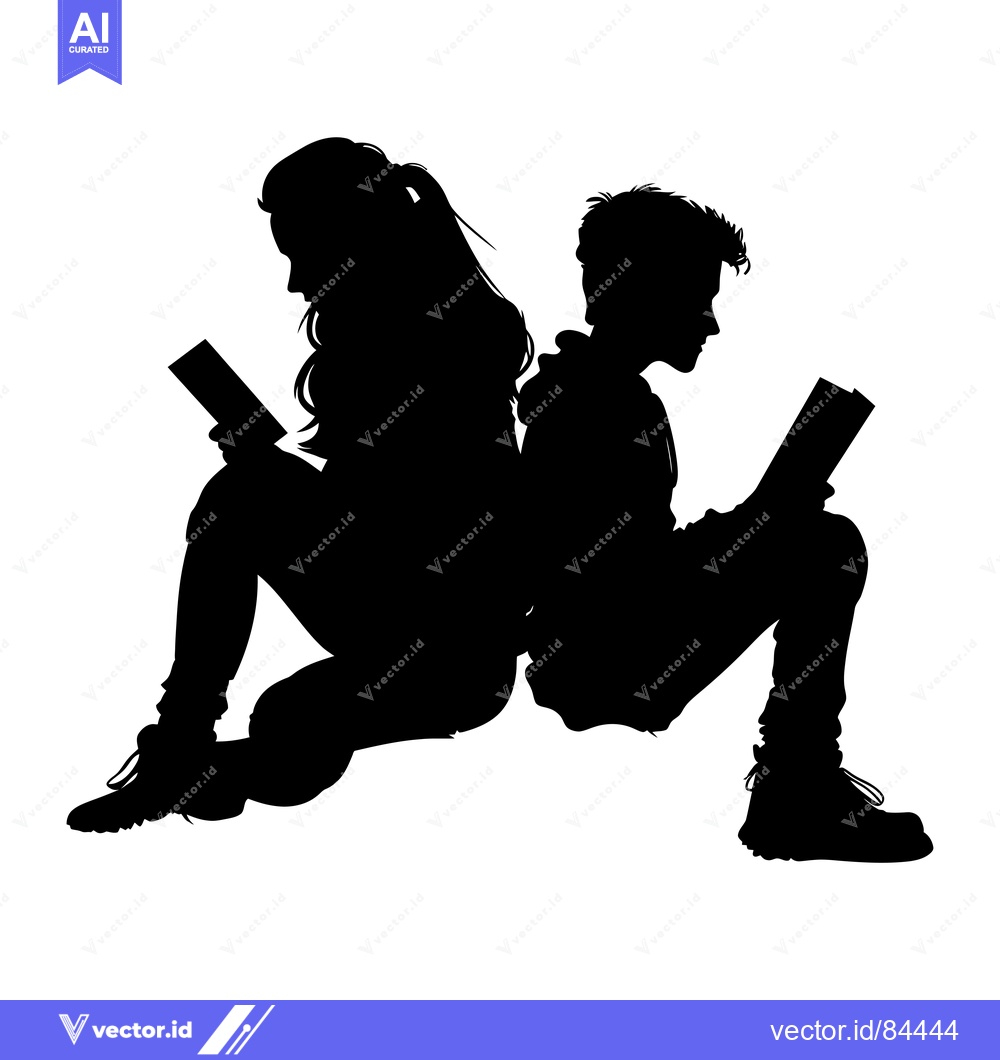 Premium Vector of Silhouette of a young couple sitting back to back, reading books
