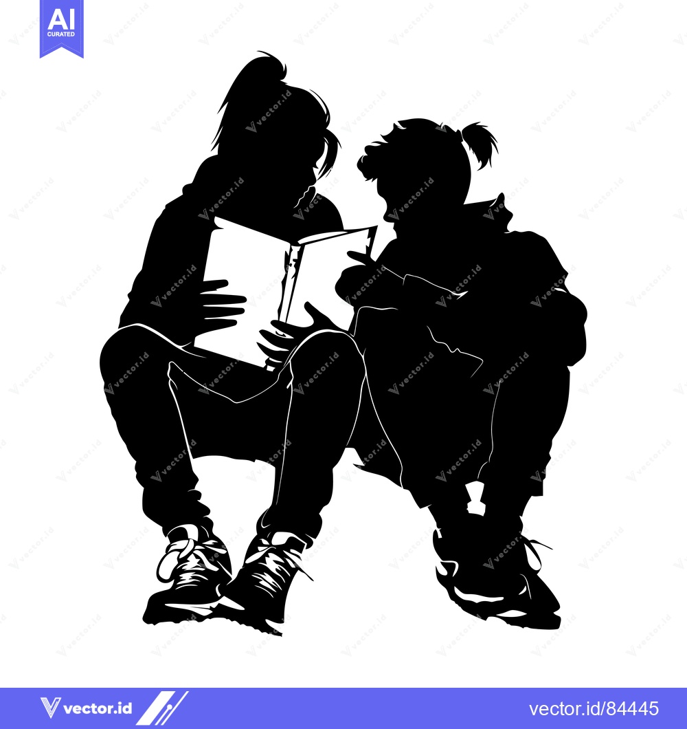 Premium Vector dari Two Silhouettes of People Sitting and Reading a Book