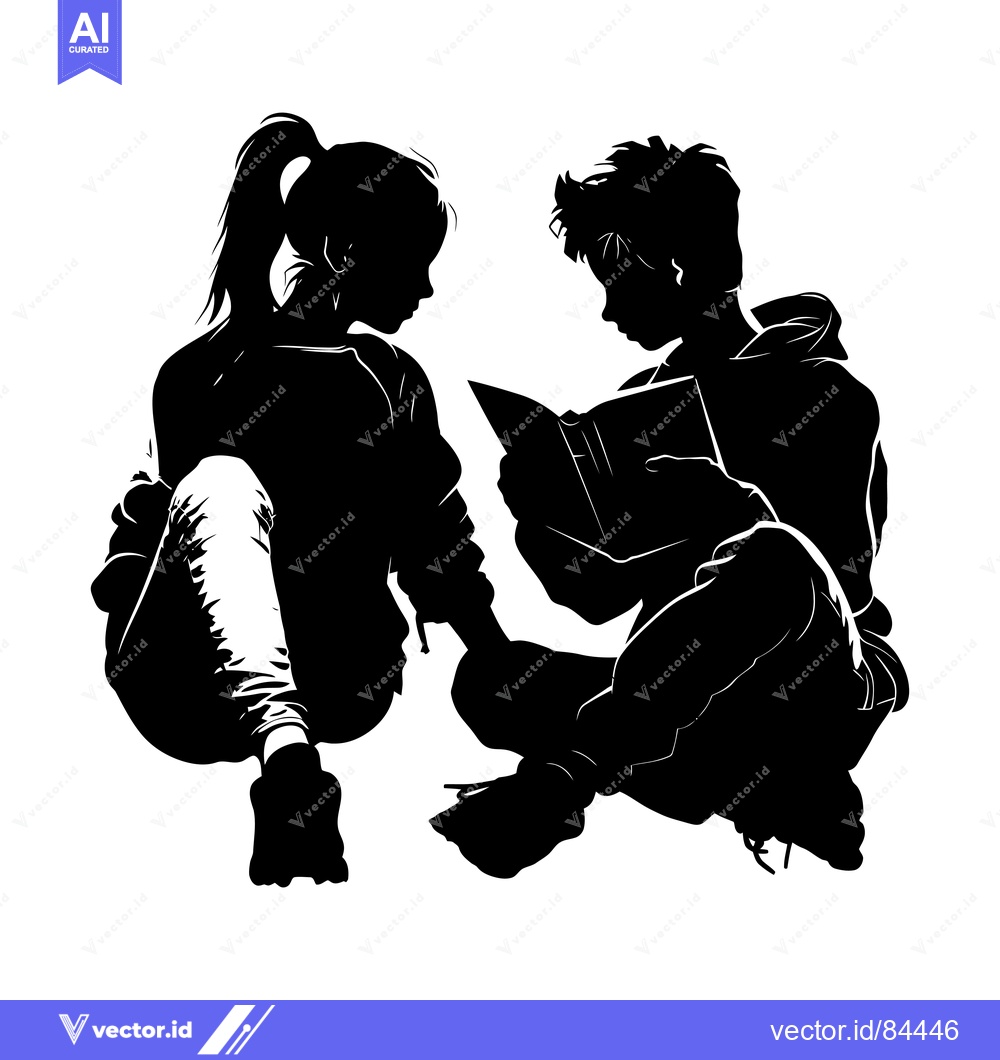 Premium Vector dari Silhouette of a Young Couple Sharing a Book