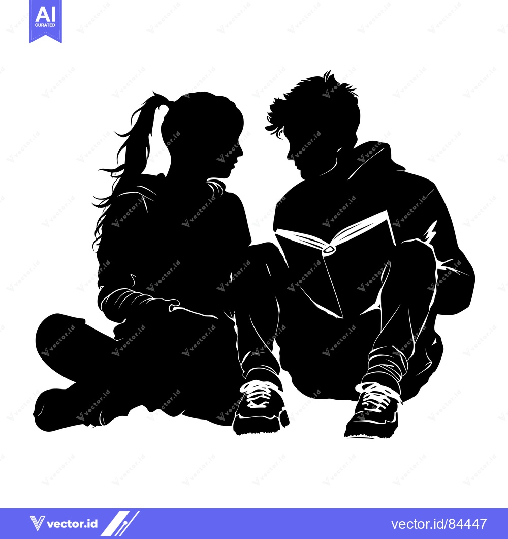 Premium Vector of Silhouette of a young couple sitting together and reading a book