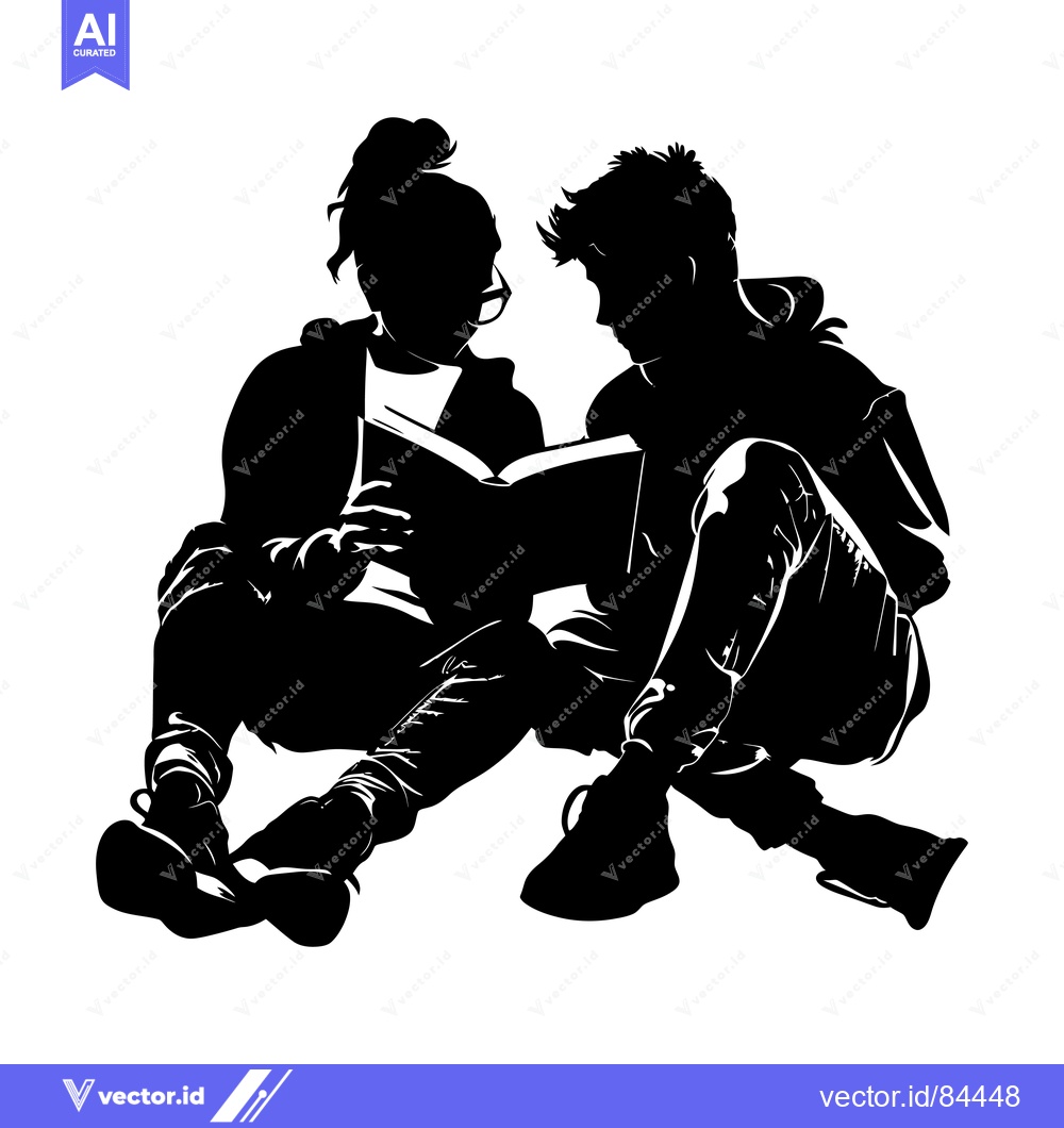 Premium Vector dari Silhouette of a young couple sitting and reading a book together
