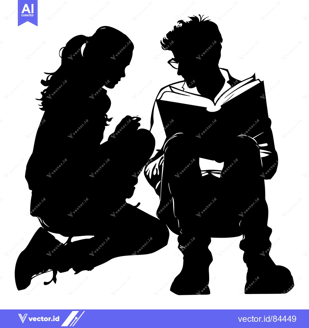 Premium Vector of Silhouette of a young man reading a book to a young woman