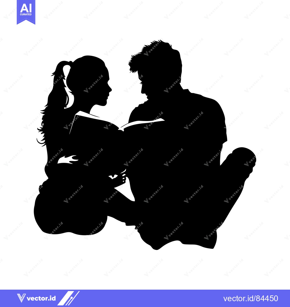 Premium Vector dari Silhouette of a Couple Reading a Book Together