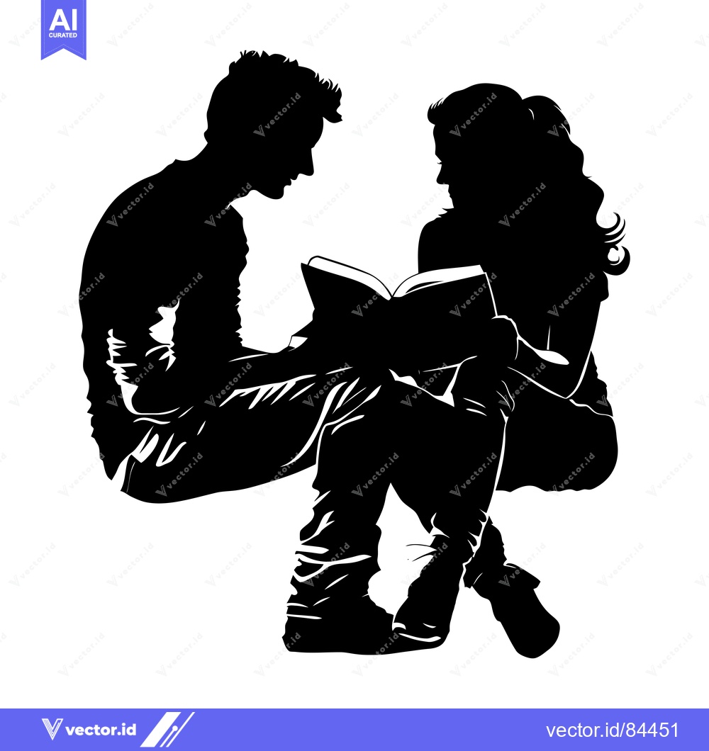 Premium Vector of Silhouette of a Man and Woman Reading a Book Together