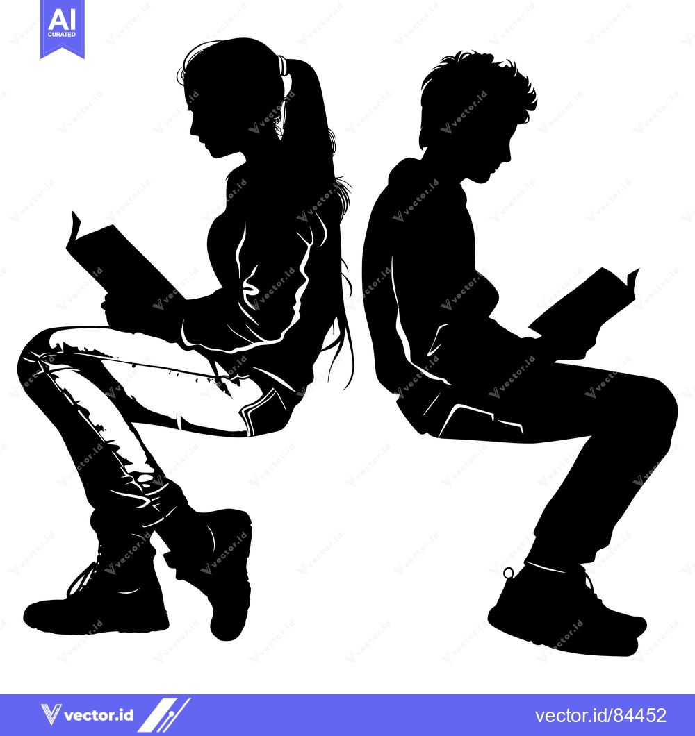 Premium Vector of Silhouettes of a Young Woman and Man Reading Books
