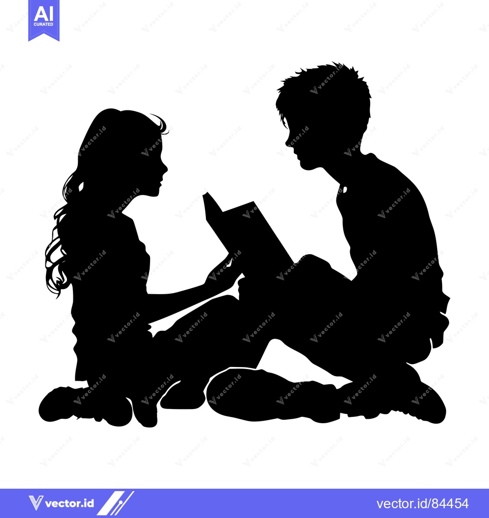Premium Vector dari Silhouette of a boy and girl reading a book together