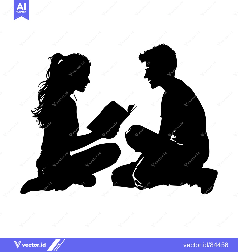 Premium Vector dari Silhouette of a Man and Woman Reading a Book Together
