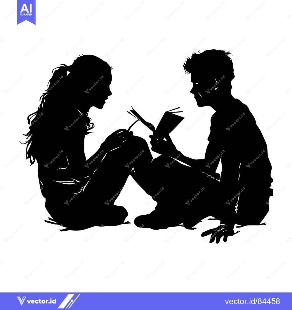 Premium Vector dari Silhouette of a Young Couple Reading a Book Together