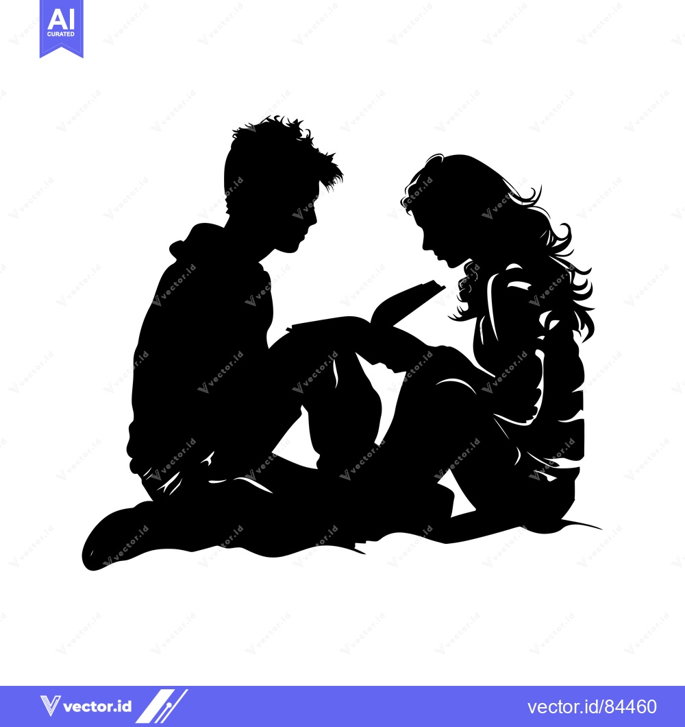 Premium Vector dari Silhouette of a Couple Sitting Together, Reading a Book