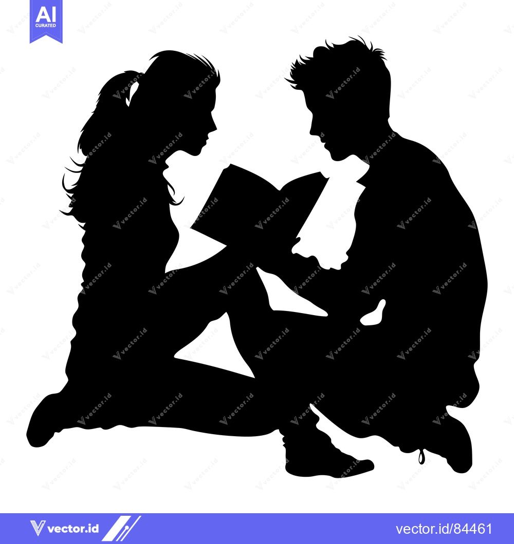 Premium Vector dari Silhouette of a Couple Reading a Book Together