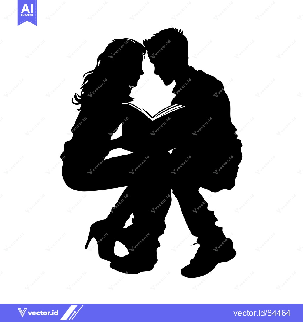 Premium Vector of Silhouette of a Couple Sharing a Book