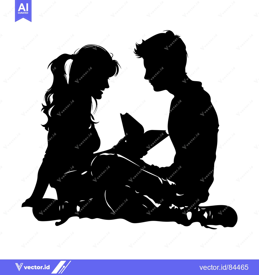 Premium Vector of Silhouette of a Couple Sitting and Reading a Book Together
