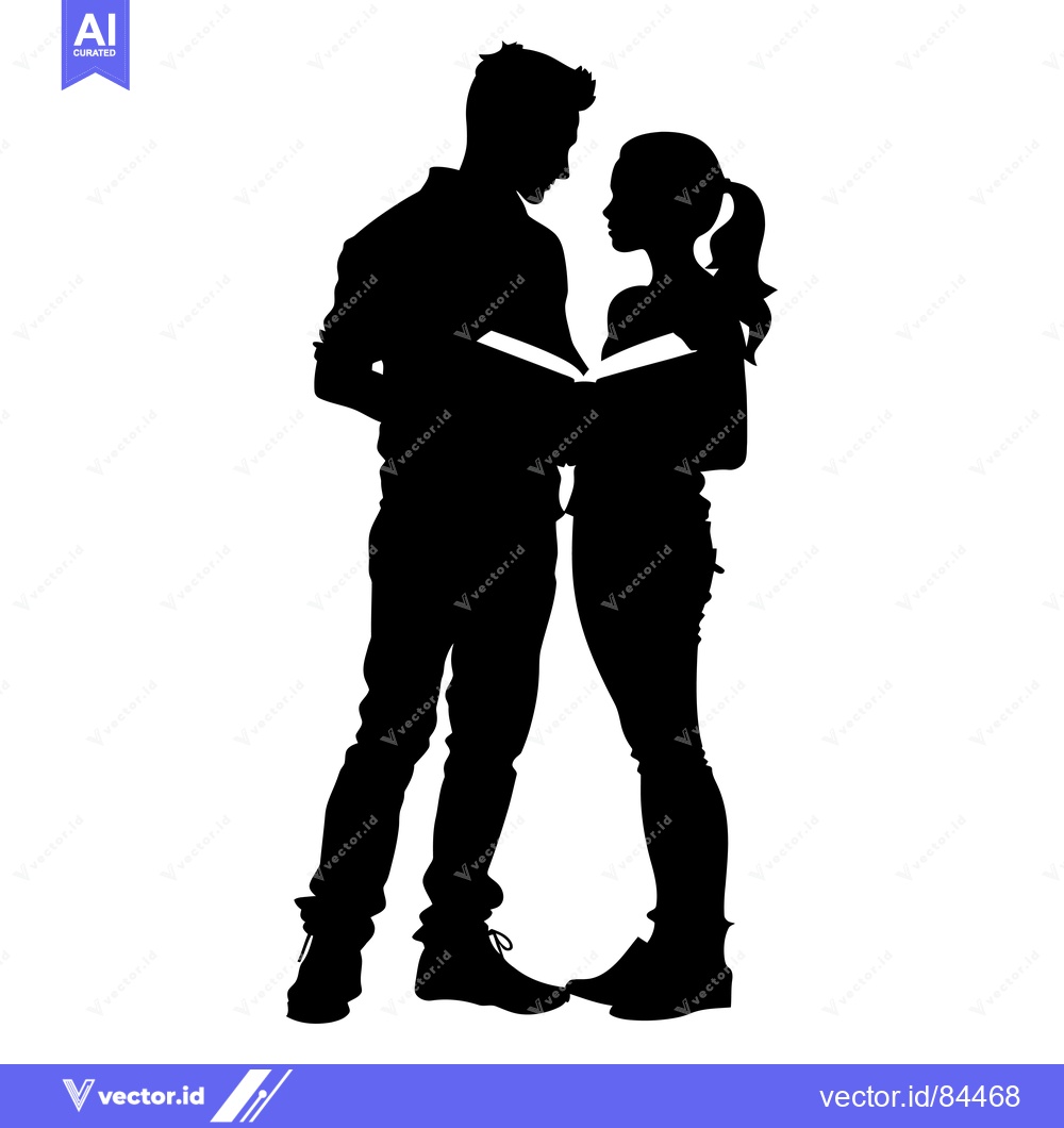 Premium Vector of Silhouette of a Man and Woman Sharing a Book