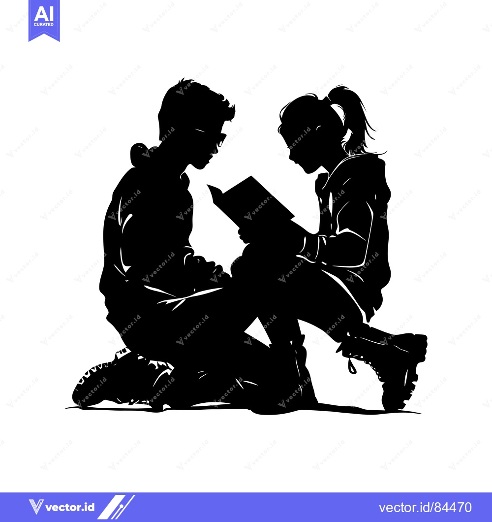 Premium Vector dari Silhouette of a Couple Reading a Book Together