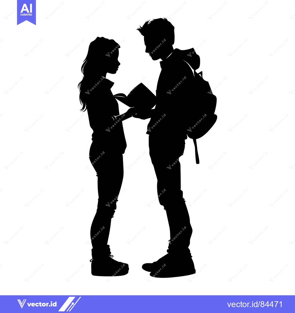 Premium Vector of Silhouette of a Couple Holding a Book and Looking at Each Other