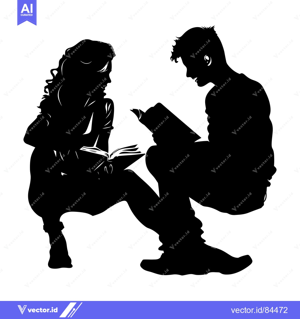Premium Vector of Silhouette of a man and woman reading books