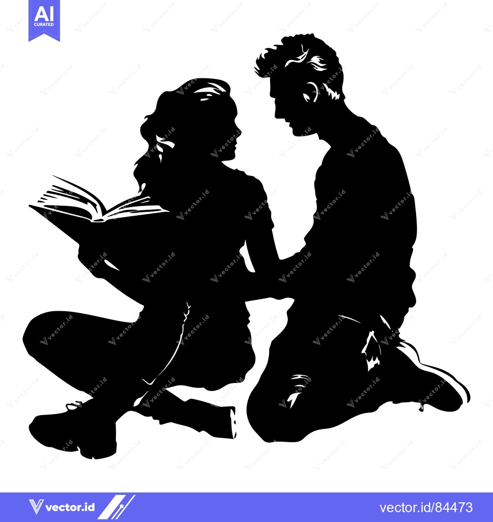 Premium Vector dari Silhouette of a Couple Reading a Book Together