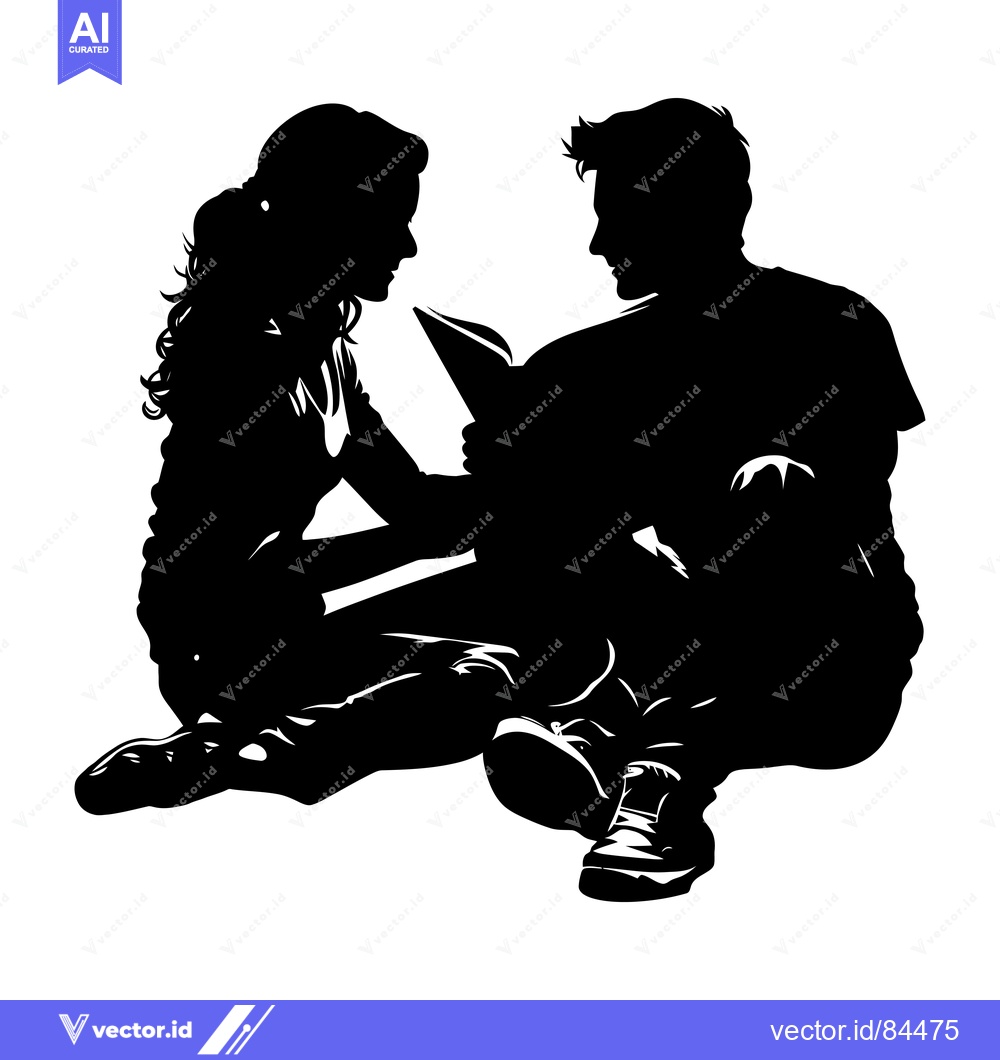 Premium Vector of Silhouette of a couple reading a book together