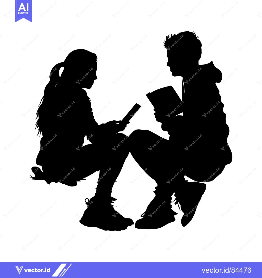 Premium Vector dari Silhouette of a young couple sitting facing each other while holding b