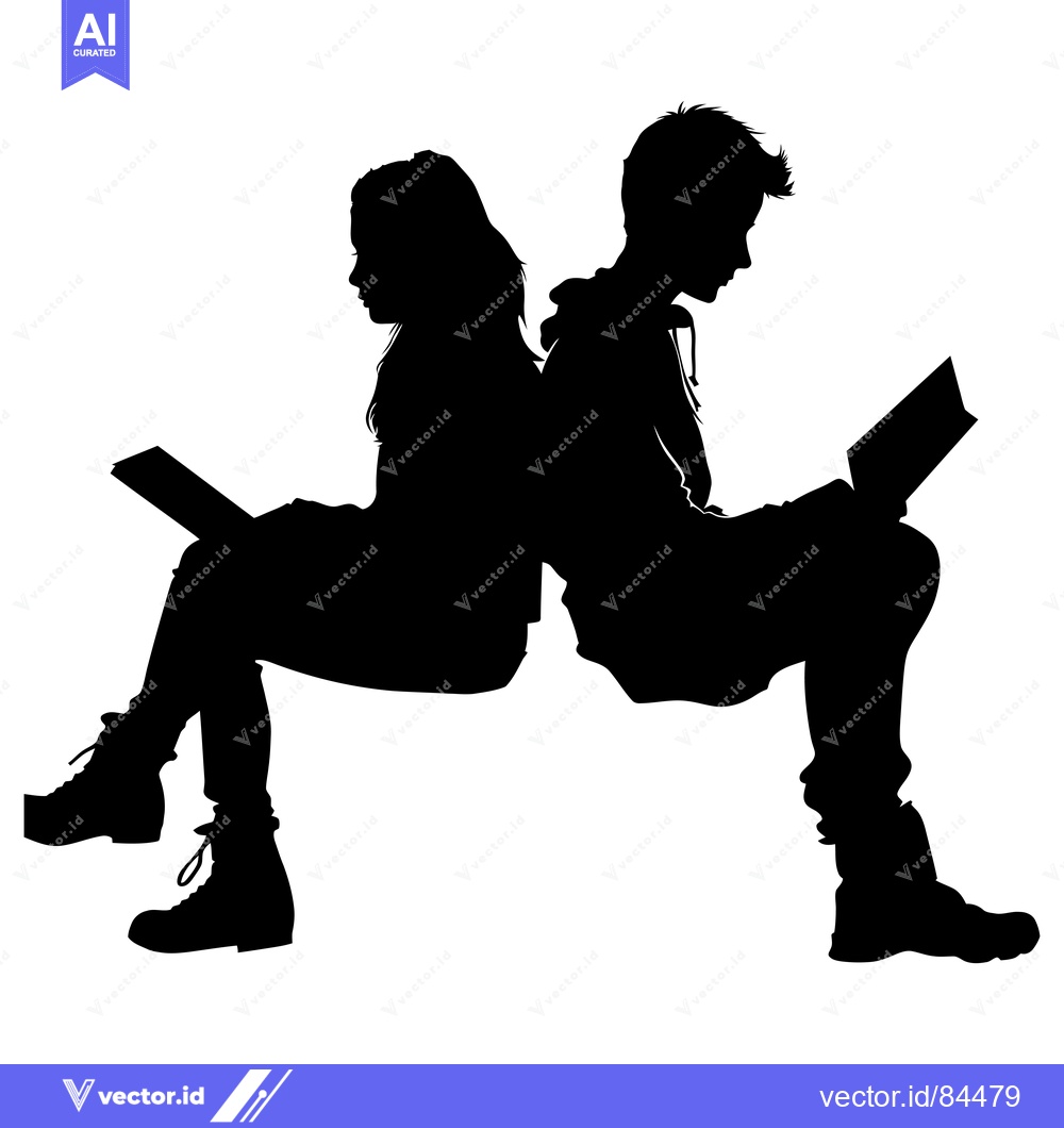 Premium Vector of Silhouette of a Boy and Girl Sitting Back to Back Reading