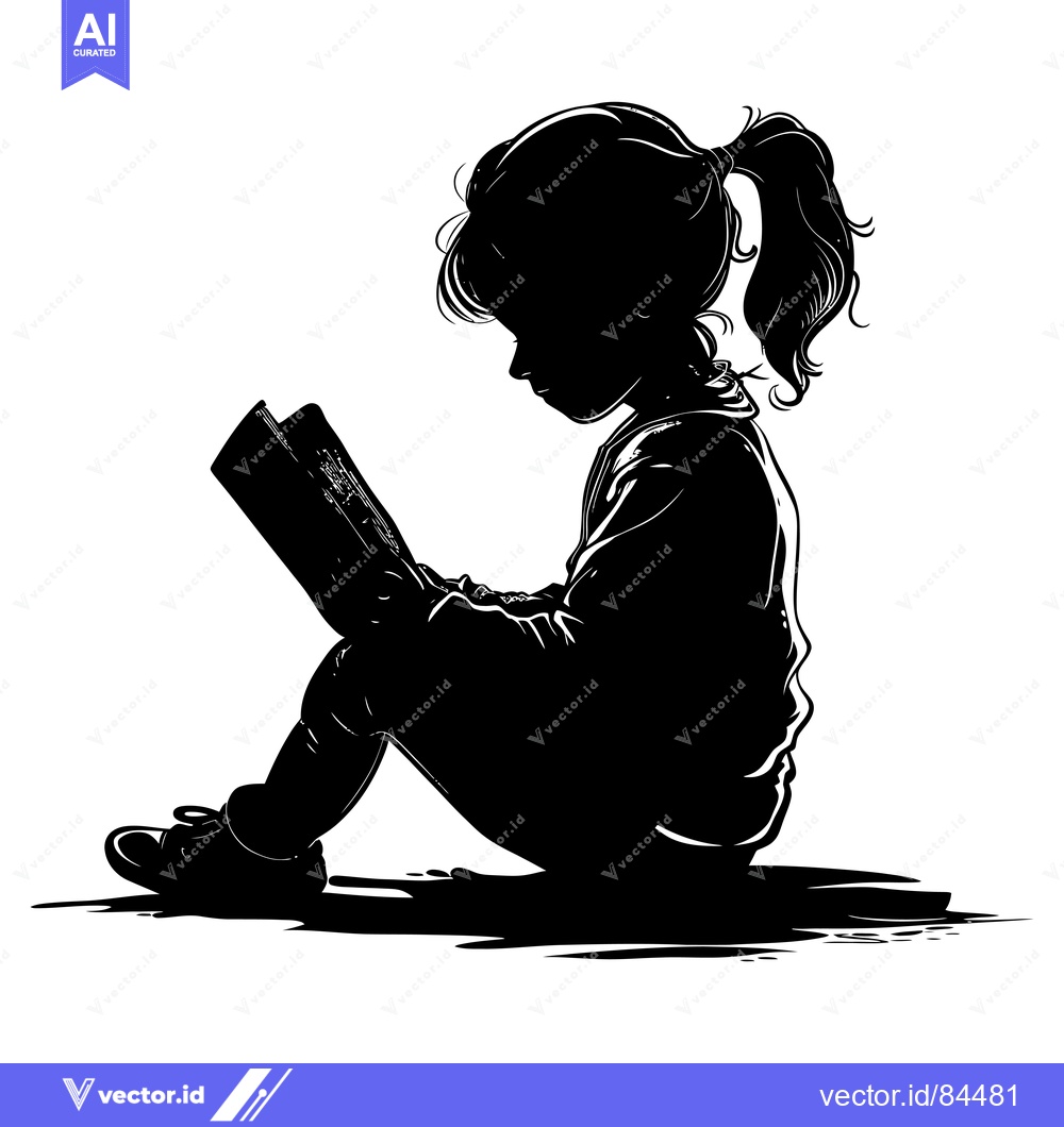 Premium Vector of Silhouette of a Young Girl Reading a Book